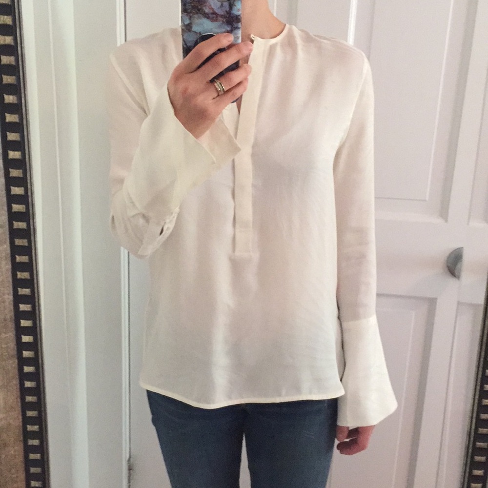 Equipment 100% silk blouse with bell sleeves